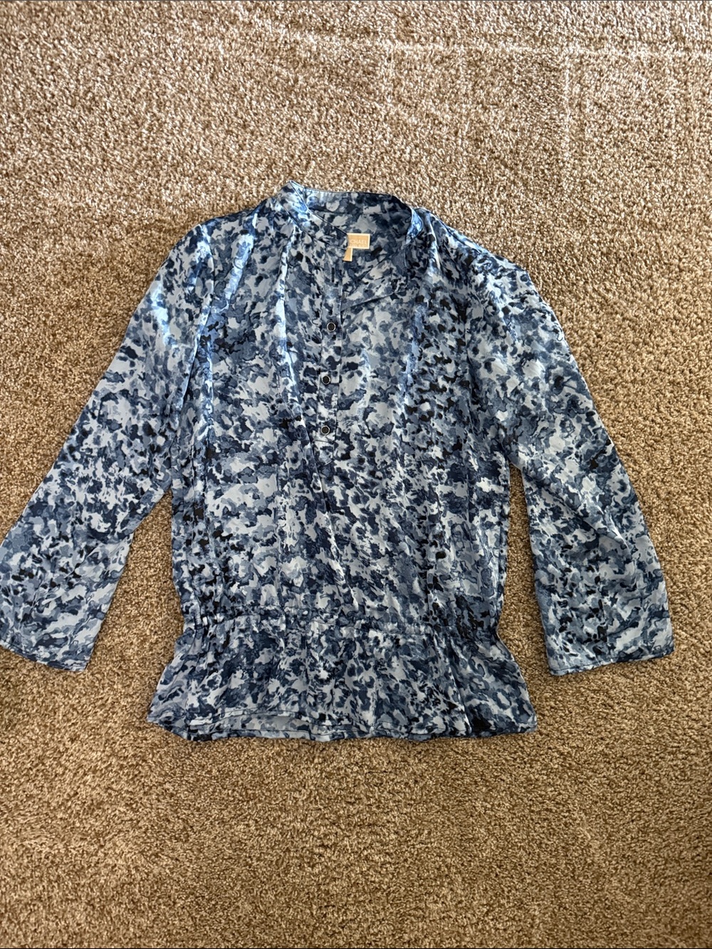 Michael Kors Blue Abstract Print V-Neck Blouse